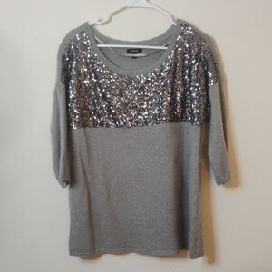 Apt. 9 Gray Sweater with Silver Sequins Size large